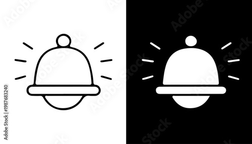 Notification Symbol in Monochrome: A minimalistic representation of a bell icon, rendered in a striking monochrome style against both black and white backgrounds.
