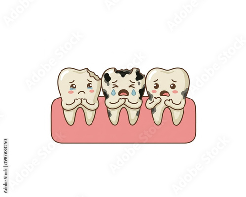 Sad Decayed Teeth on Gum Illustration