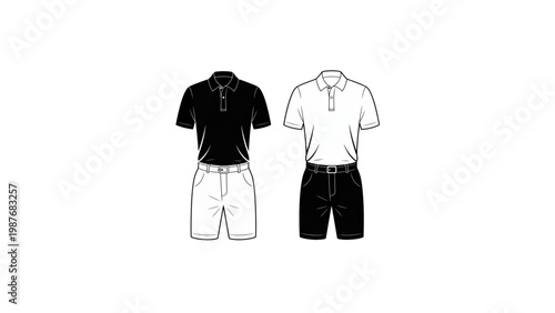 Casual polo shirts paired with matching shorts for a sporty ensemble Vector