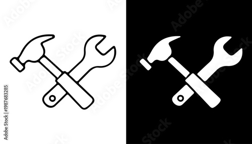 Tools of the Trade: A simple, monochrome graphic featuring a crossed hammer and wrench, embodying the core of construction and repair