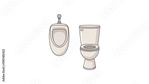 Two different styles of ceramic urinals shown side by side Vector