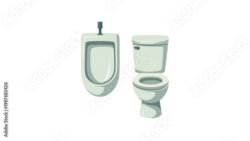 Modern urinal and toilet fixtures displayed side by side for comparison Vector