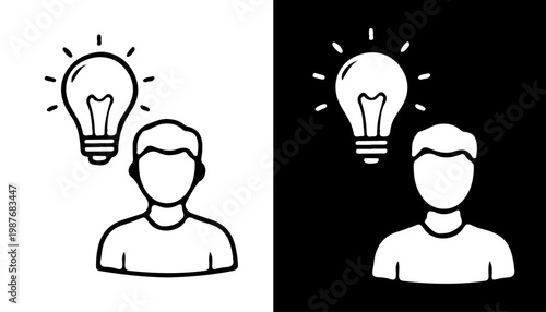 Illumination of a Bright Idea: Symbolic illustration showcases a person's head with a bright light bulb representing innovative idea generation. This image is perfect for highlighting creativity.
