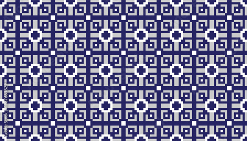 Schilderij op canvas Seamless navy blue and white geometric pattern with greek key maze motif