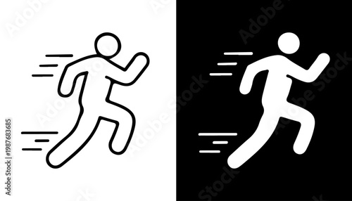 Runner Icon in Motion: The dynamic silhouette of a runner, frozen in mid-stride, represents the essence of speed and movement. conveying the power of athleticism, and the pursuit of goals.