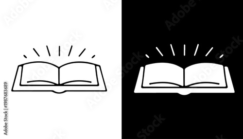 Book Illumination: An open book radiating knowledge and enlightenment, presented in stark monochrome with a play of light and shadow, inviting exploration and learning.