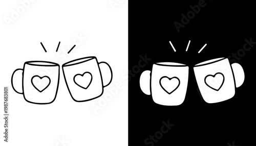 Tender Toast: Two mugs with heart icons clinking in a moment of affection and shared sentiments, illustrating a heartfelt toast.