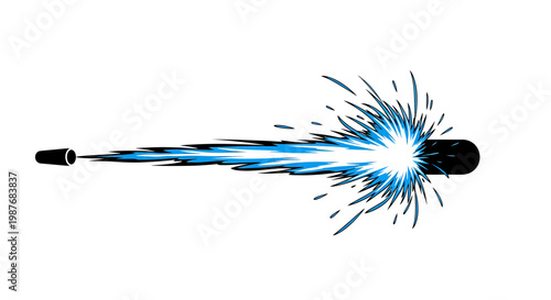 Comic Style Blue Energy Beam Blast and Impact Splash Vector