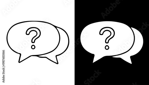 Question mark and dialogue bubbles: A monochrome artistic representation of a pair of dialogue bubbles, each showcasing a question mark symbol, offering a visual embodiment of inquiries and dialogues.