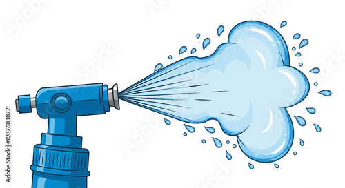 Vector Illustration of Water Spraying from Blue Nozzle