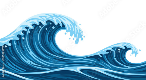 Powerful Blue Ocean Wave Illustration Graphic Element