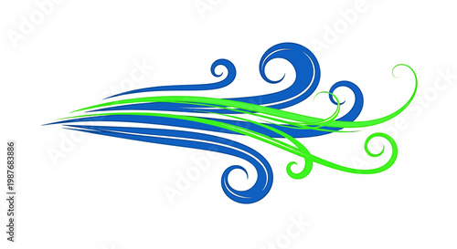Abstract Wind Vector Illustration with Blue and Green Swirls