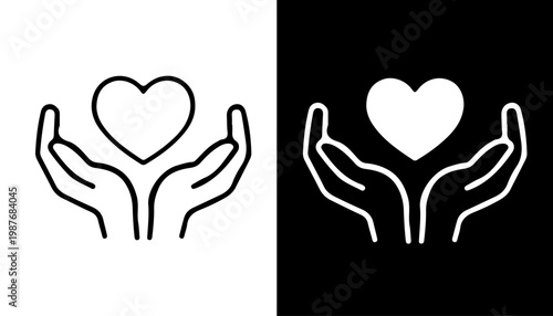 Heart in the Hands: An emblem of kindness, the art showcases two hands cradling a heart, a symbol of compassion and offering on contrasting backgrounds.