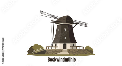 Traditional German Post Windmill Illustration Bockwindmuehle Vector