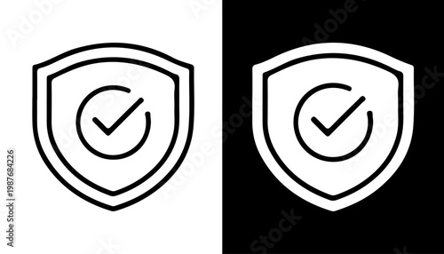 Digital Shield: Minimalist vector illustration of a shield with a checkmark, symbolizing security, protection, and assurance, adaptable for digital applications.