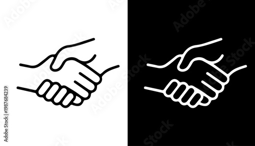 Handshake Icon Illustration: A symbolic representation of agreement and collaboration. two hand are clasped together, with either white background or black background, symbolizing unity and trust.