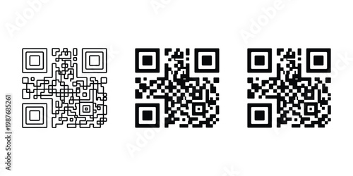 Three QR codes vector illustration, flat design
