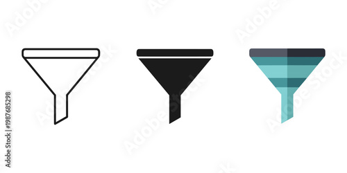 Three funnel shapes in line style vector illustration