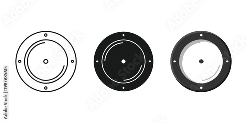 Three circular speaker components vector illustration