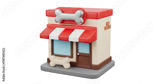 Cartoon Pet Store Building with Bone Sign