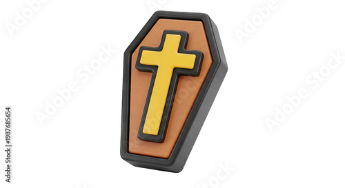 3D Render of a Coffin with a Yellow Cross