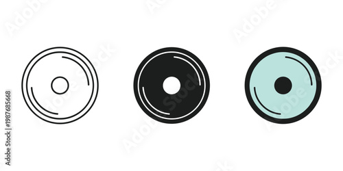 Three vinyl records in white, black, and teal vector illustration