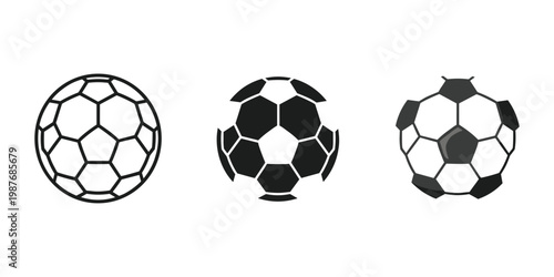 Three soccer balls in different designs, vector illustration