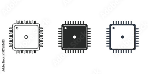 Microchip vector illustration of three integrated circuit designs