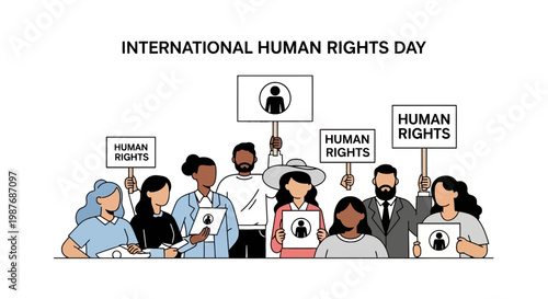 Diverse People Celebrating International Human Rights Day Illustration