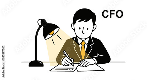 CFO Chief Financial Officer Working at Desk Illustration