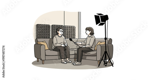 Journalist Interviewing Guest in a Studio Vector Illustration
