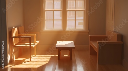 Bright Living Space Shows Calm Neutral Tone Decoration