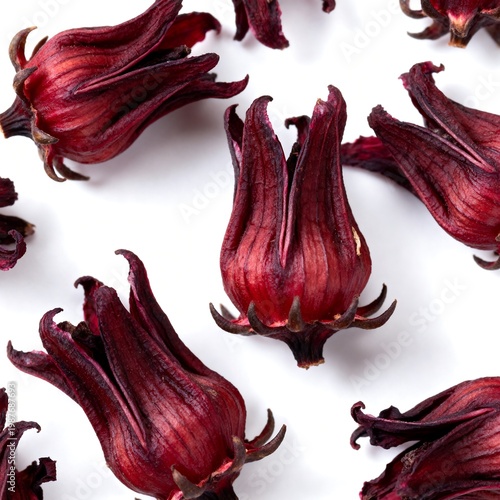 Dried Red Hibiscus Flowers and Kaffir Lime Leaves
