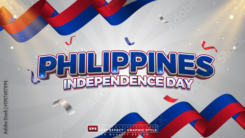 Editable 3d text effect philippines independence day with national flag for banner template design