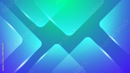 Abstract background featuring vibrant teal and blue gradients with glowing rounded square patterns and transparency effects