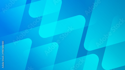 Professional cyan and blue background featuring layered geometric rounded shapes and light transparency
