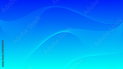 Professional deep blue and cyan gradient background with thin white curved lines representing technology and data