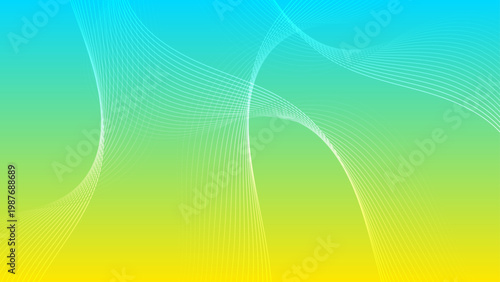 Fresh cyan to lime yellow gradient with white abstract flowing lines perfect for organic and tech designs