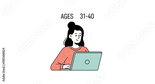 Woman aged 31-40 years old working on laptop vector illustration