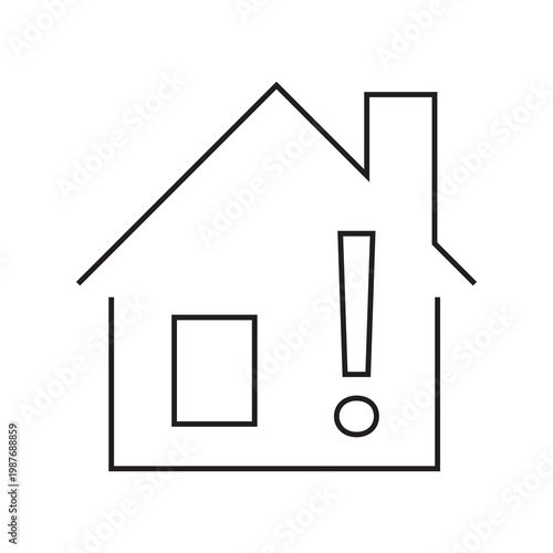 Exclamation Mark in Home Icon.Property Alert Notification Icon.Real Estate Warning Icon..eps