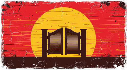 Vintage Wild West Saloon Doors at Sunset Vector Illustration