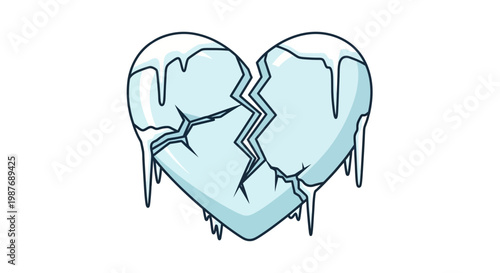 Frozen broken heart illustration symbolizing emotional coldness, heartbreak, and lack of affection, with ice and icicles