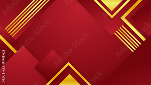 Elegant red gradient background featuring sharp gold geometric shapes and metallic diagonal lines for premium corporate design