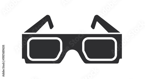 Stylish black vector graphic illustration showing professional three dimensional movie glasses used for watching cinematic films at theaters with high quality digital technology and modern design
