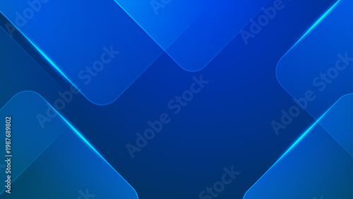 Innovative bright blue tech layered geometric shapes with neon light edges for software and startup presentations
