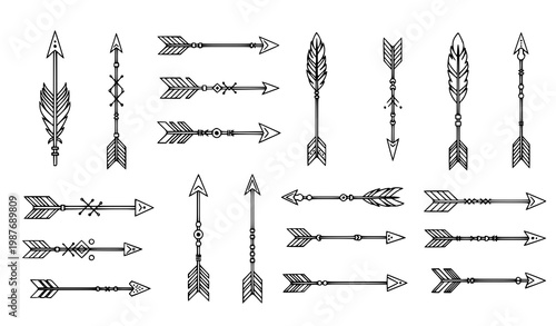 Minimal Tribal Arrow SVG Set Feather Accent Boho Line Art