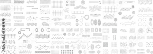 A diverse collection of hand-drawn abstract patterns in grey tones, perfect for design inspiration.