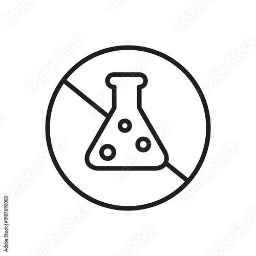 Prohibited Beaker Flask Icon.No Laboratory Flask Symbol.Dangerous Substance Beaker Ban Icon..eps