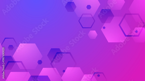 Creative geometric background with blue and purple hexagonal shapes and translucent layers