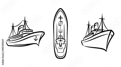 Black and White Stylized Cruise Ship Set